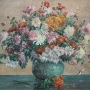 Stillleben, Blumenstrauß in Vase, 1940er, 75,5x53 cm, Öl auf Karton, Privatbesitz (WV-Nr. 1572)